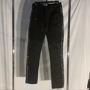 PREME Designer Bedazzled Ripped Black Denim‎ Jeans Streetwear Mens Sizes New